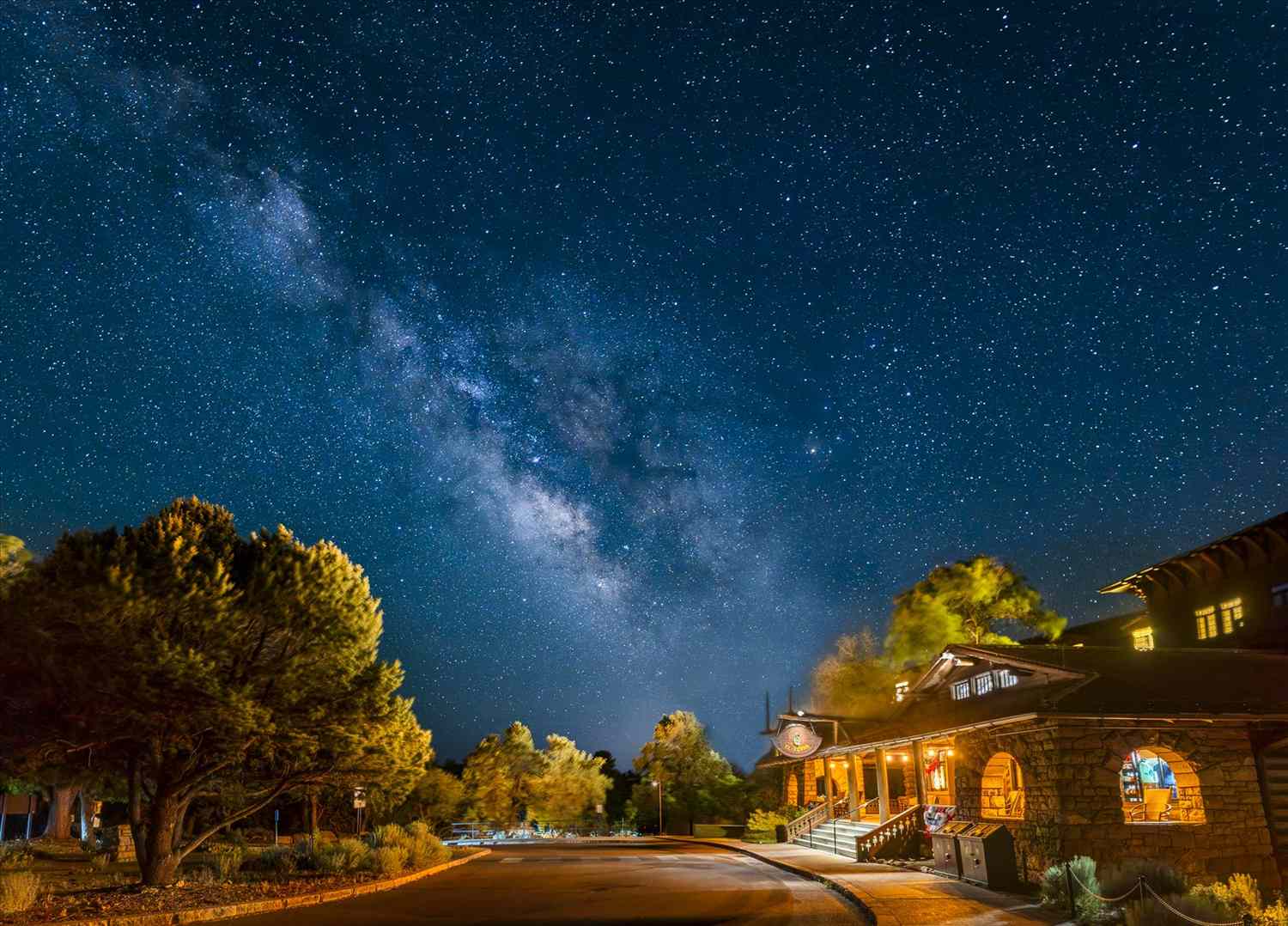 El Tovar Hotel under the Milky Way at the Grand Canyon South Rim