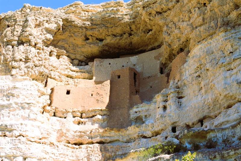 Montezuma Castle cliff dwelling built into a limestone alcove in Arizona